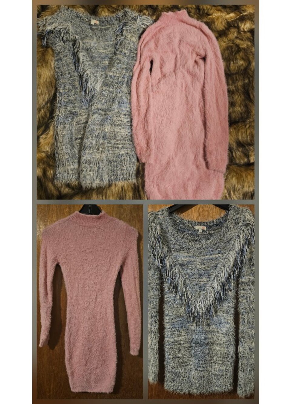 Fuzzy Furry Eyelash Fringe Gianni Bini Fashion Nova Sweater Dress  Lot of 2XS S
